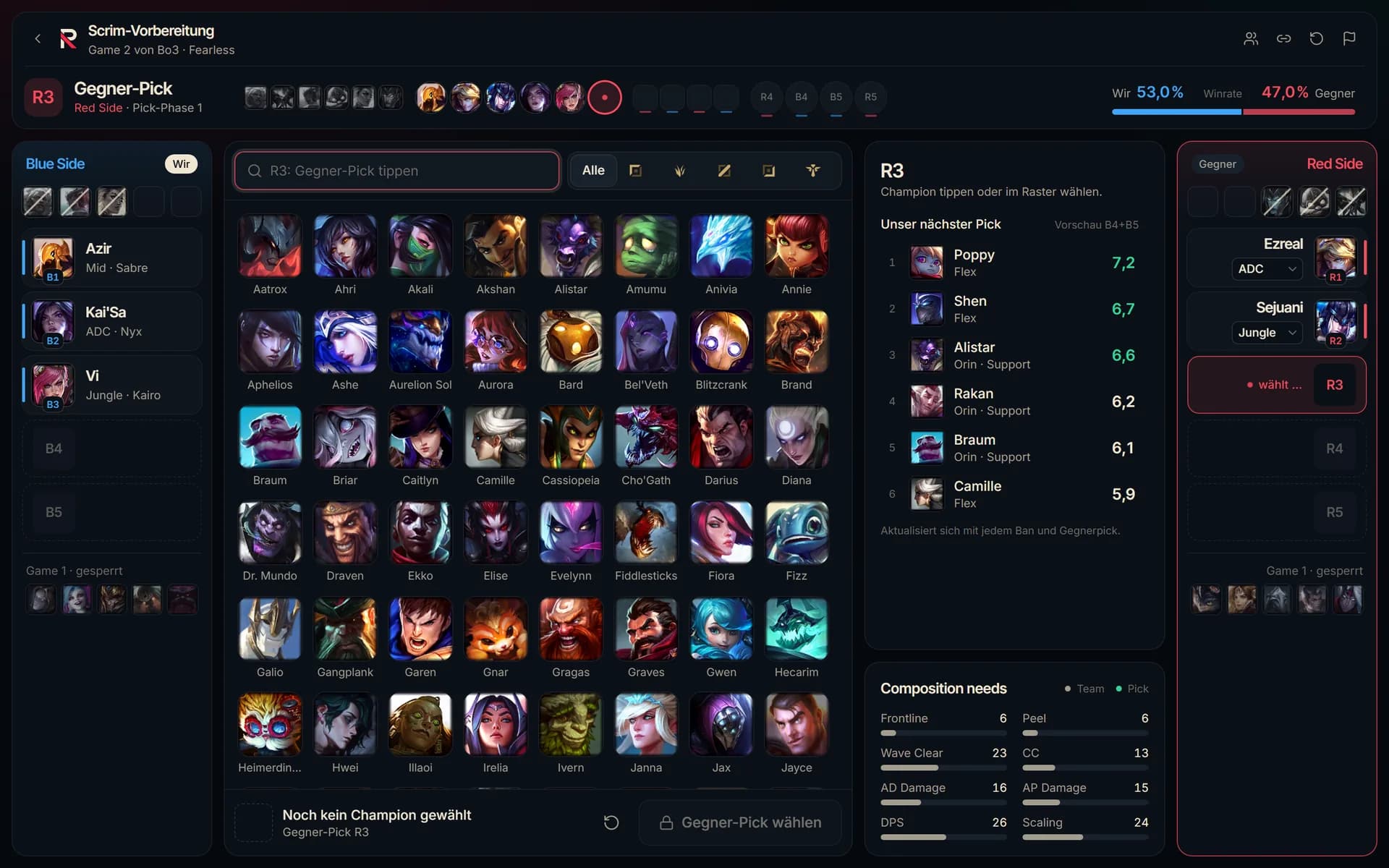 Draft Assistant mit Picks, Bans und Champion-Empfehlungen
